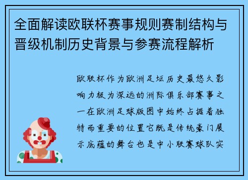 全面解读欧联杯赛事规则赛制结构与晋级机制历史背景与参赛流程解析